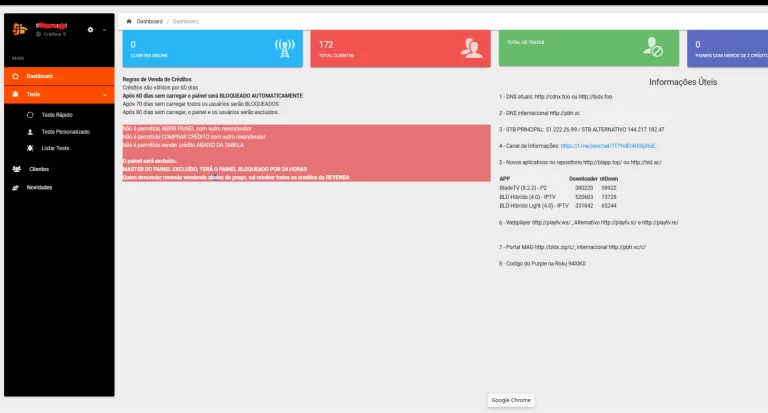 Tela inicial do Painel Blade IPTV